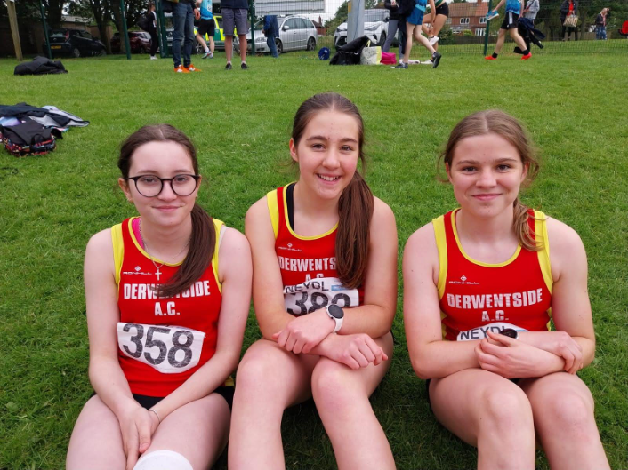 Three of our U17 girls Willow, Emily and Lucy relaxing between competing at the NEYDL at Whitley Bay