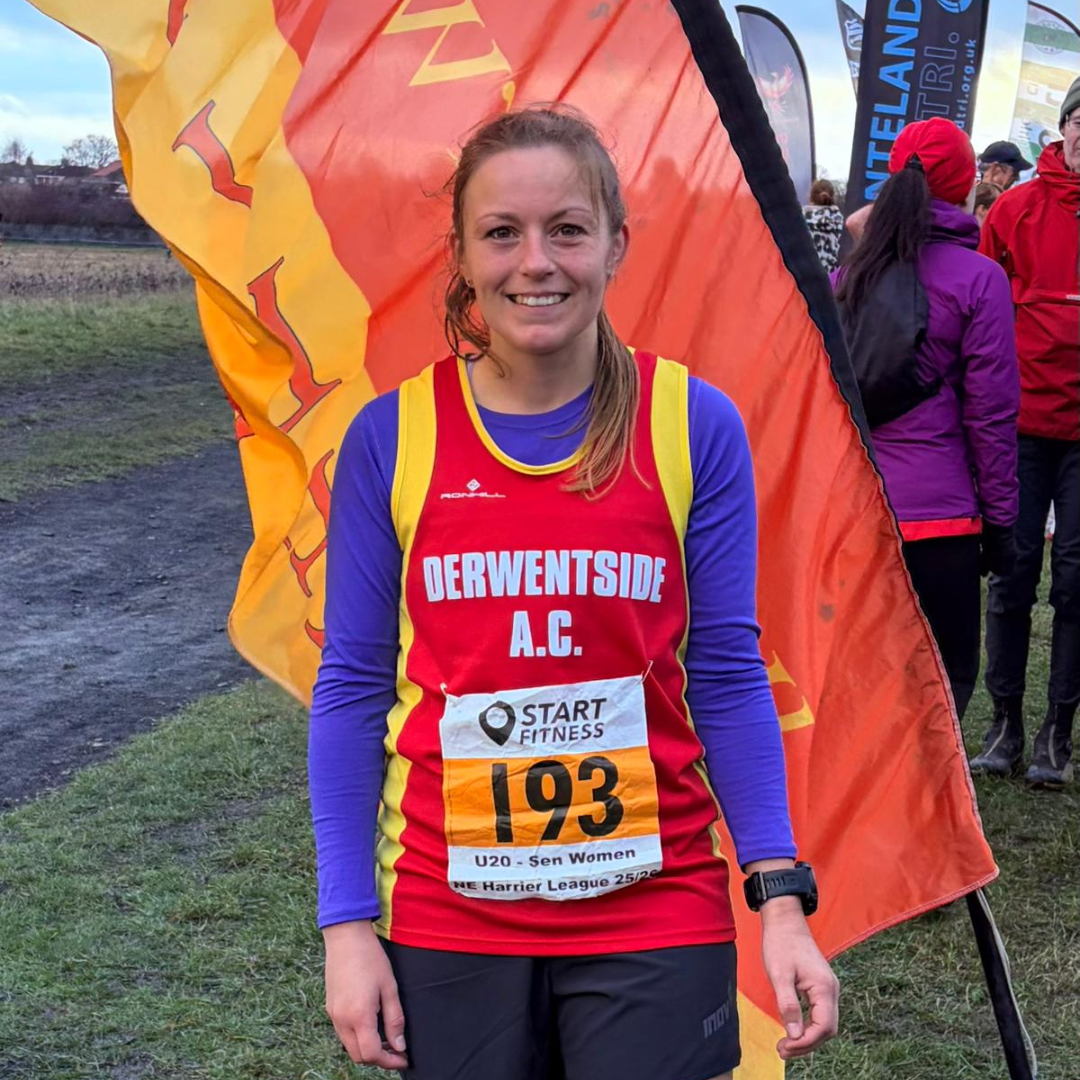 A picture of Sarah Mason after running a cross country for the club